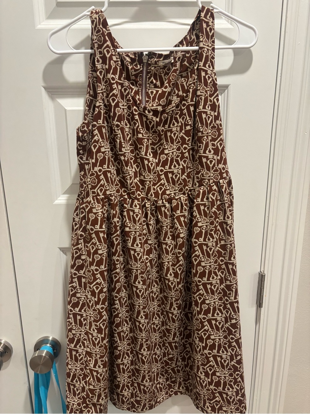 Fossil Brown Midi Dress with Cream Key Print